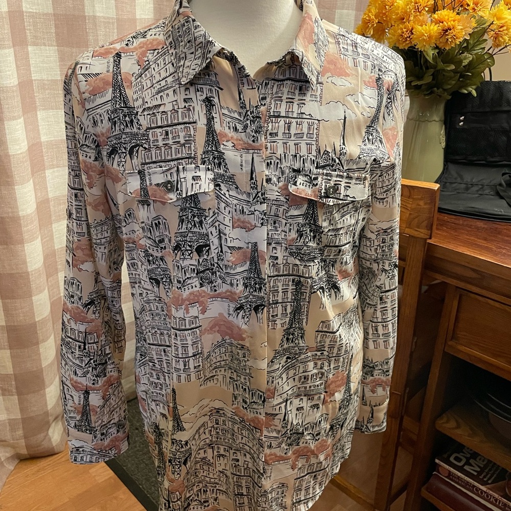 Karl Lagerfeld Urban Sketch Shirt button up in Black,tan and white
